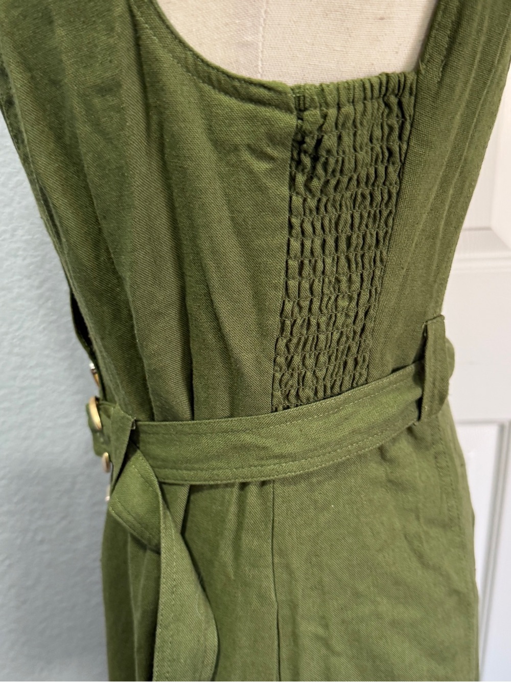 Taylor Olive Green Linen Midi Dress Belted Size 8 Coastal Resort Minimalist - Picture 7 of 14